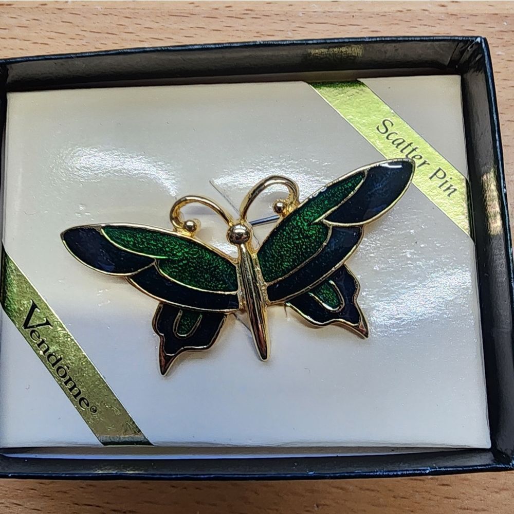 Vintage Vendome Butterfly Brooch Green & Gold New